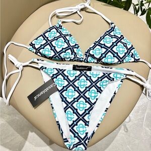Casablanca Women's Geometric Blue and White Bikini